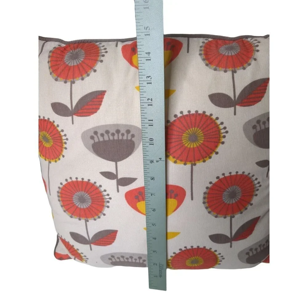 Pier 1 Throw Pillow Retro Floral Gray Orange Yellow Square 15 Inch